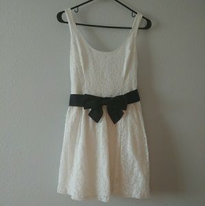 Lace skater fit and flare dress with bow belt